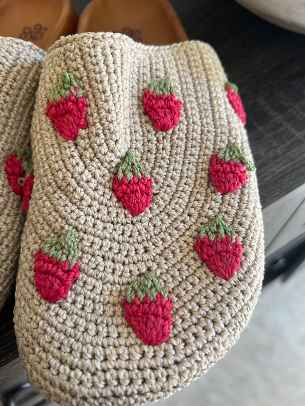 The Sak Hand-Crocheted Strawberry Slip-On Mules in Beige - size 8 - Picture 2 of 7
